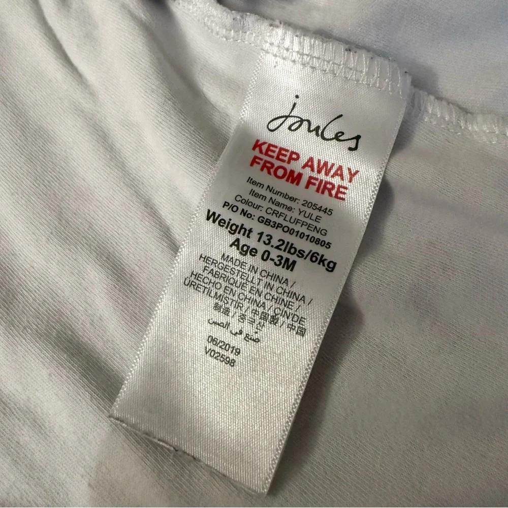 Joules Baby Penguin‎ Print Footed Sleeper White Cotton 0–3M Long Sleeve